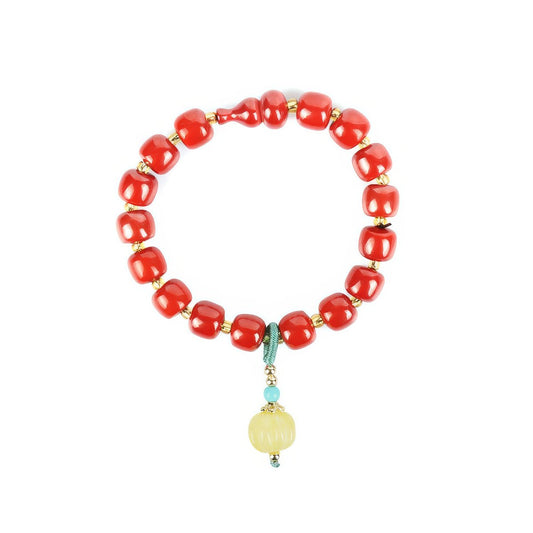 Natural Cinnabar And Nephrite Jade Bracelet