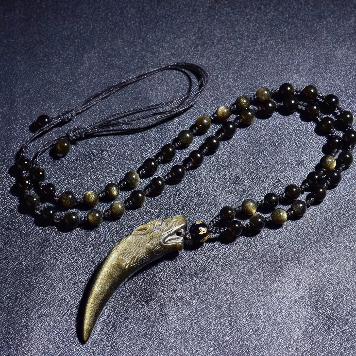 Gold Obsidian Wolf Tooth Pendant