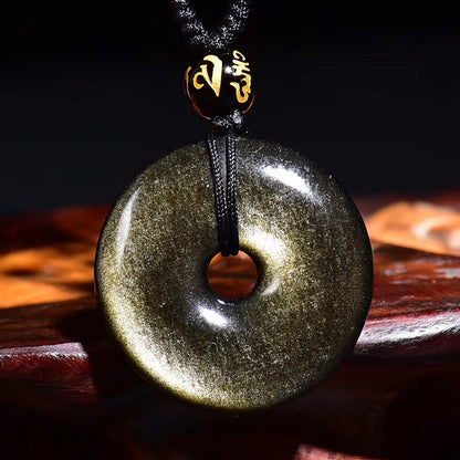 Gold Obsidian Peace Buckle Pendant