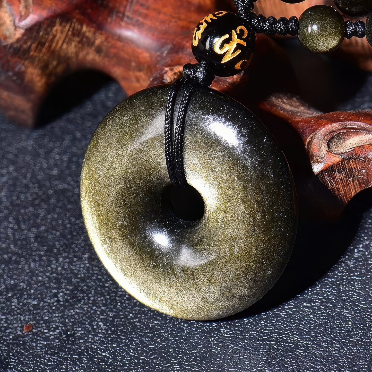 Gold Obsidian Peace Buckle Pendant