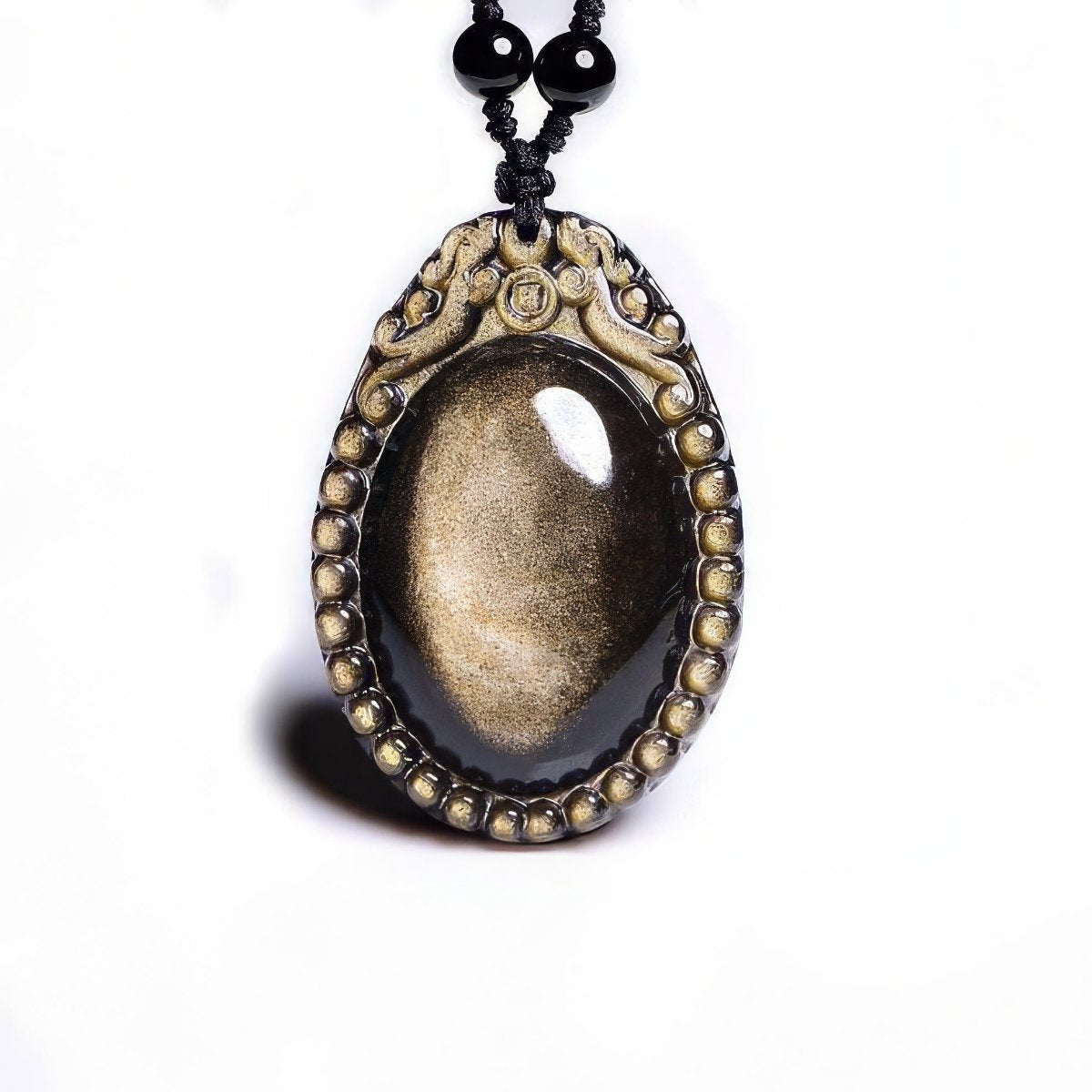 Gold Obsidian Double Dragon Guardian Pendant