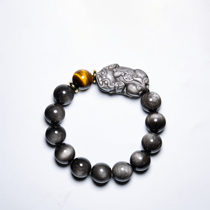 Natural Silver Obsidian Single Pixiu Bracelet