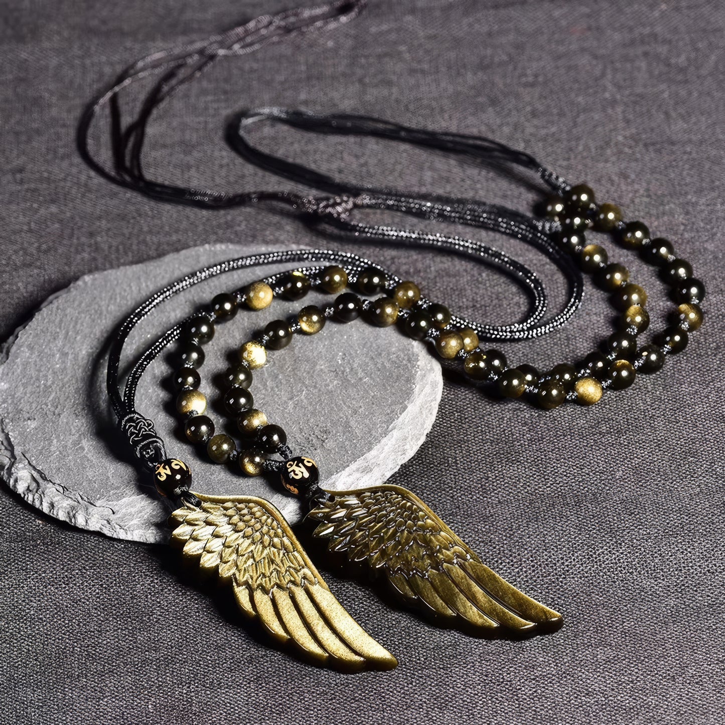 Gold Obsidian Angel Wing Pendant