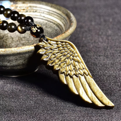 Gold Obsidian Angel Wing Pendant