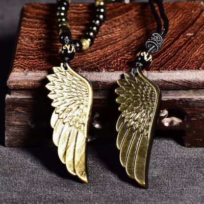 Gold Obsidian Angel Wing Pendant