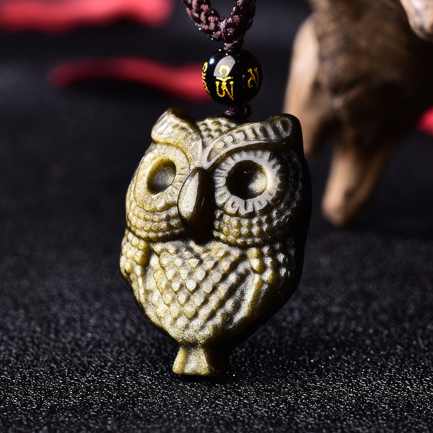 Gold Obsidian Owl Pendant