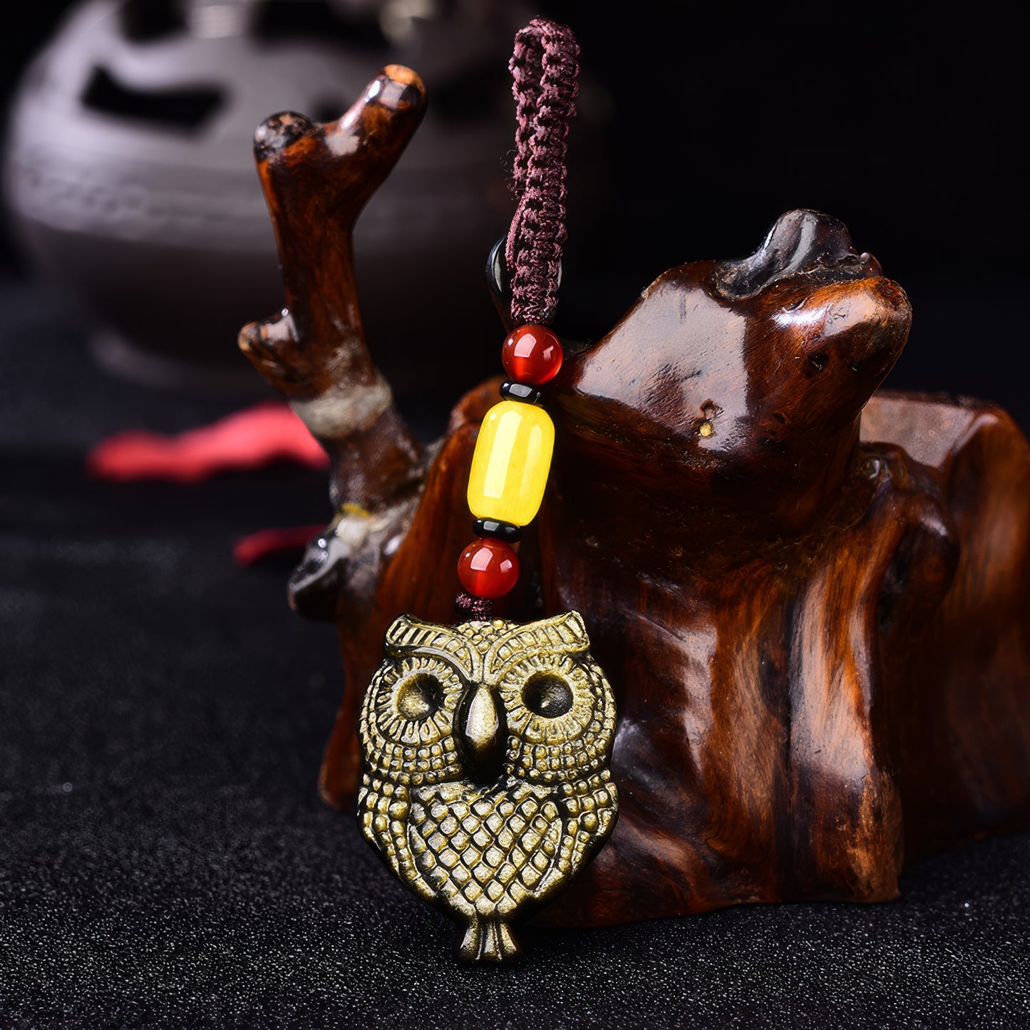 Gold Obsidian Owl Pendant