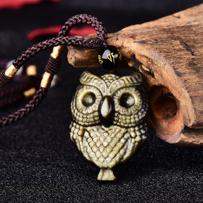 Gold Obsidian Owl Pendant