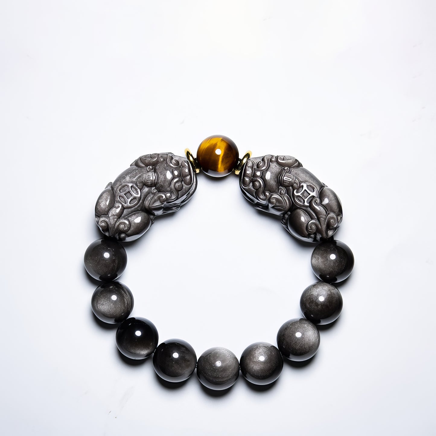 Natural Silver Obsidian Double Pixiu Bracelet