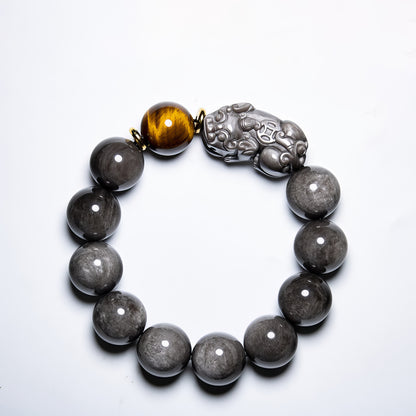 Natural Silver Obsidian Single Pixiu Bracelet