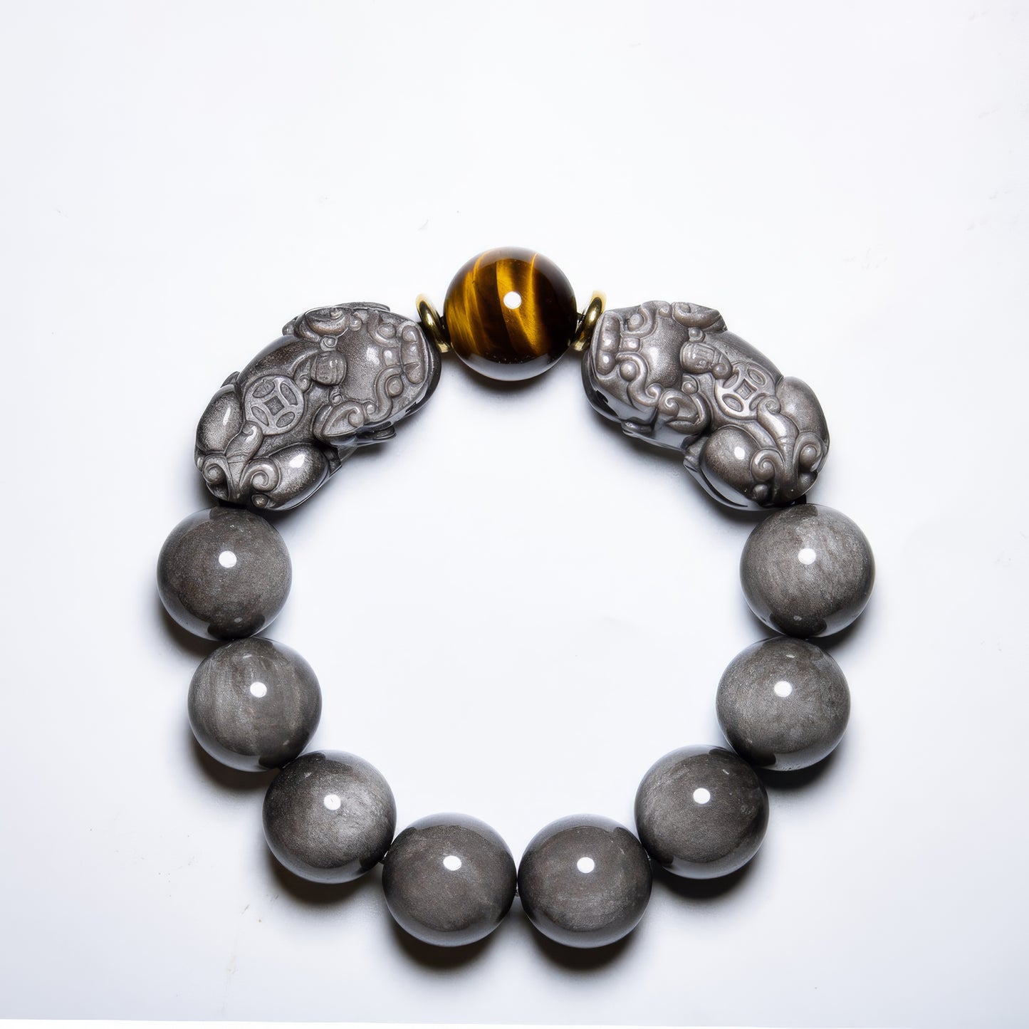 Natural Silver Obsidian Double Pixiu Bracelet