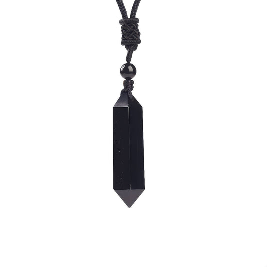 Natural Obsidian Hexagonal Prism Pendant