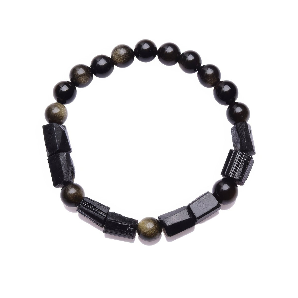 Gold Obsidian Black Tourmaline Barrel Bead Bracelet