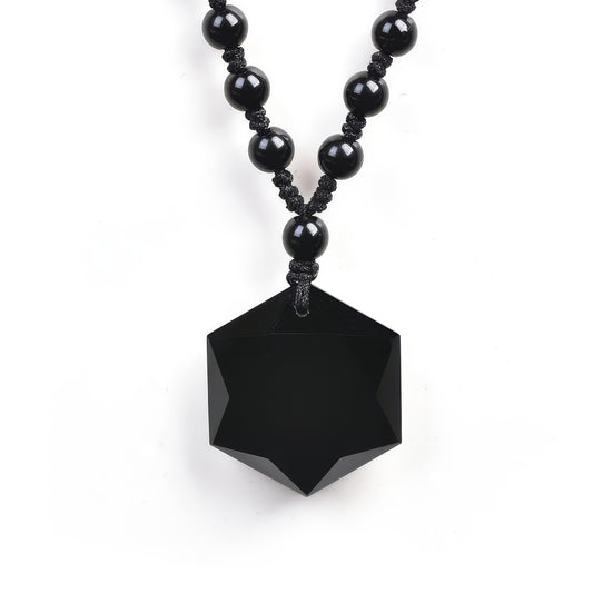 Natural Obsidian Six-pointed Star Pendant