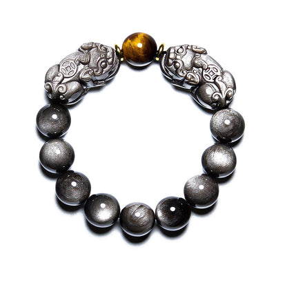 Natural Silver Obsidian Double Pixiu Bracelet