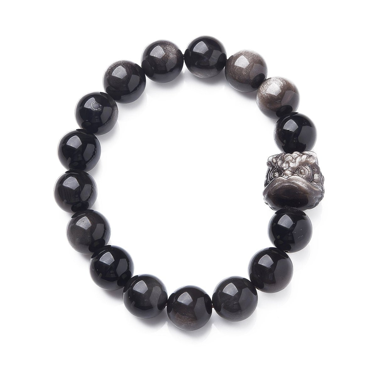 Silver Obsidian Good Luck Lion Bracelet