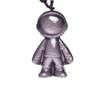 Silver Obsidian Astronaut Pendant