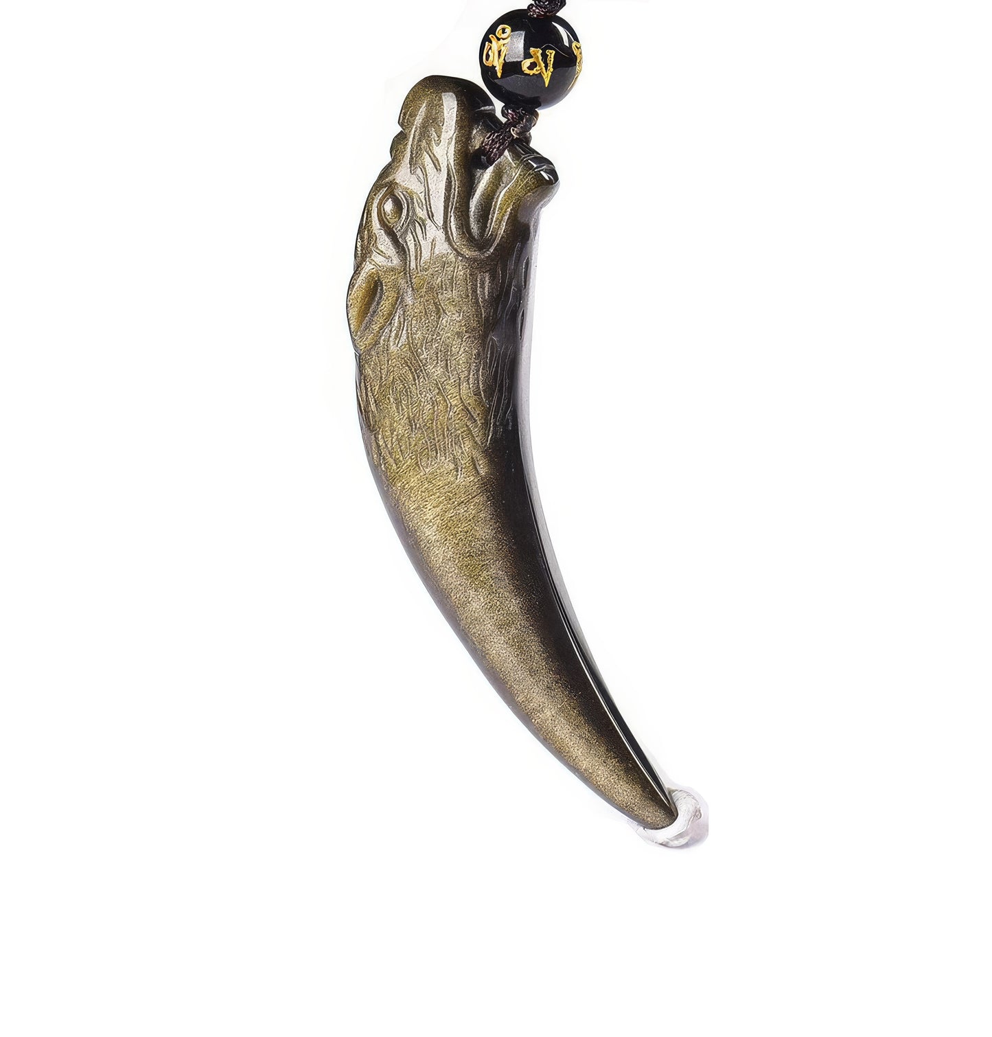 Gold Obsidian Wolf Tooth Pendant