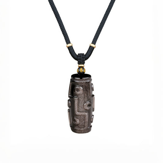 Silver Obsidian Nine Eyes Dzi Bead Pendant