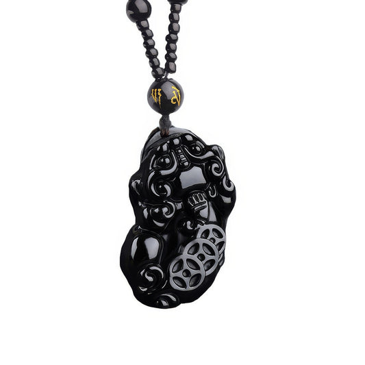 Natural Obsidian Three-Coin Pixiu Pendant