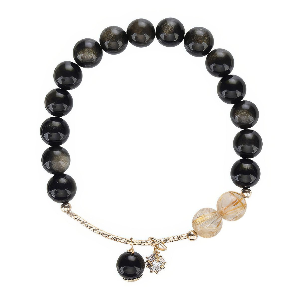 Gold Obsidian Cat's Eye Crystal Bracelet