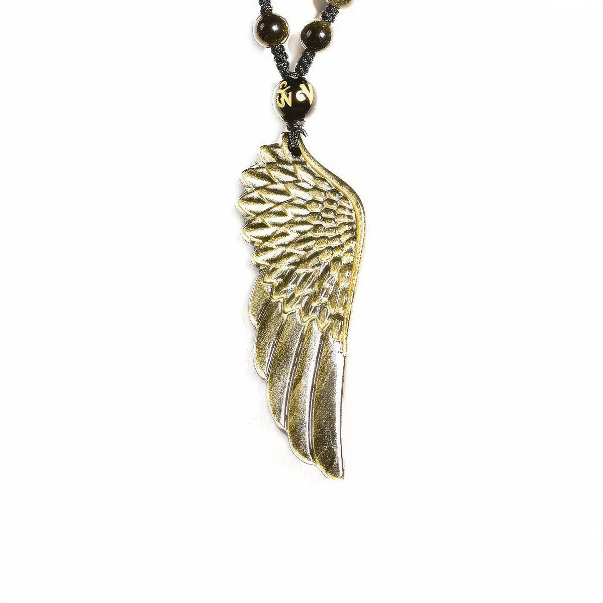 Gold Obsidian Angel Wing Pendant