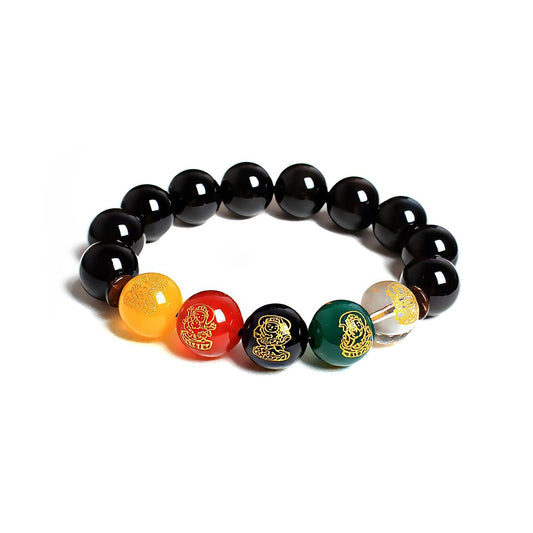 Natural Obsidian Five-Way Fortune Bracelet