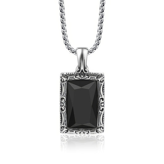 Natural Obsidian Vintage Titanium Steel Pendant