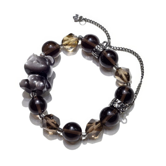 Natural Silver Obsidian Bear Bracelet