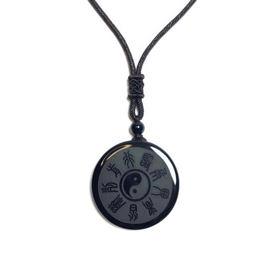 Natural Obsidian Nine-Character Pendant