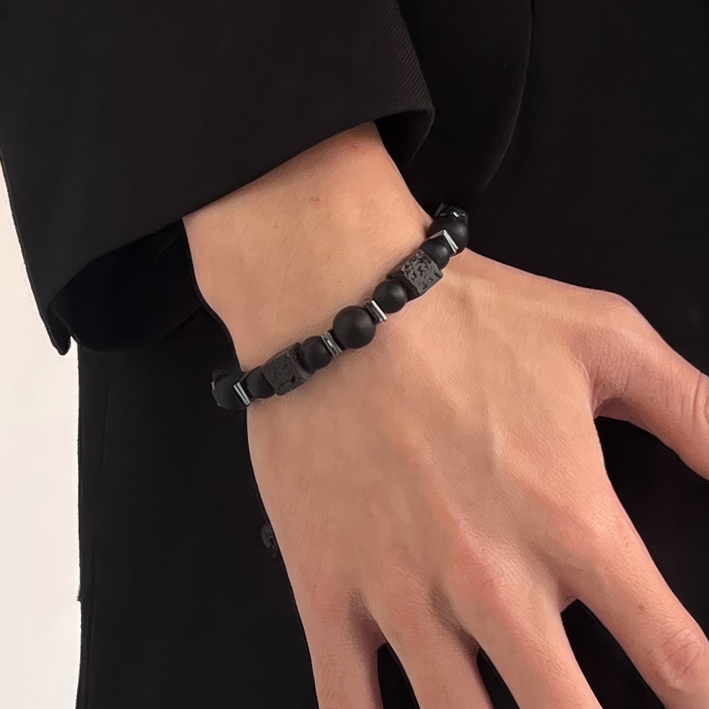 Lava Stone Square Matte Black Bracelet