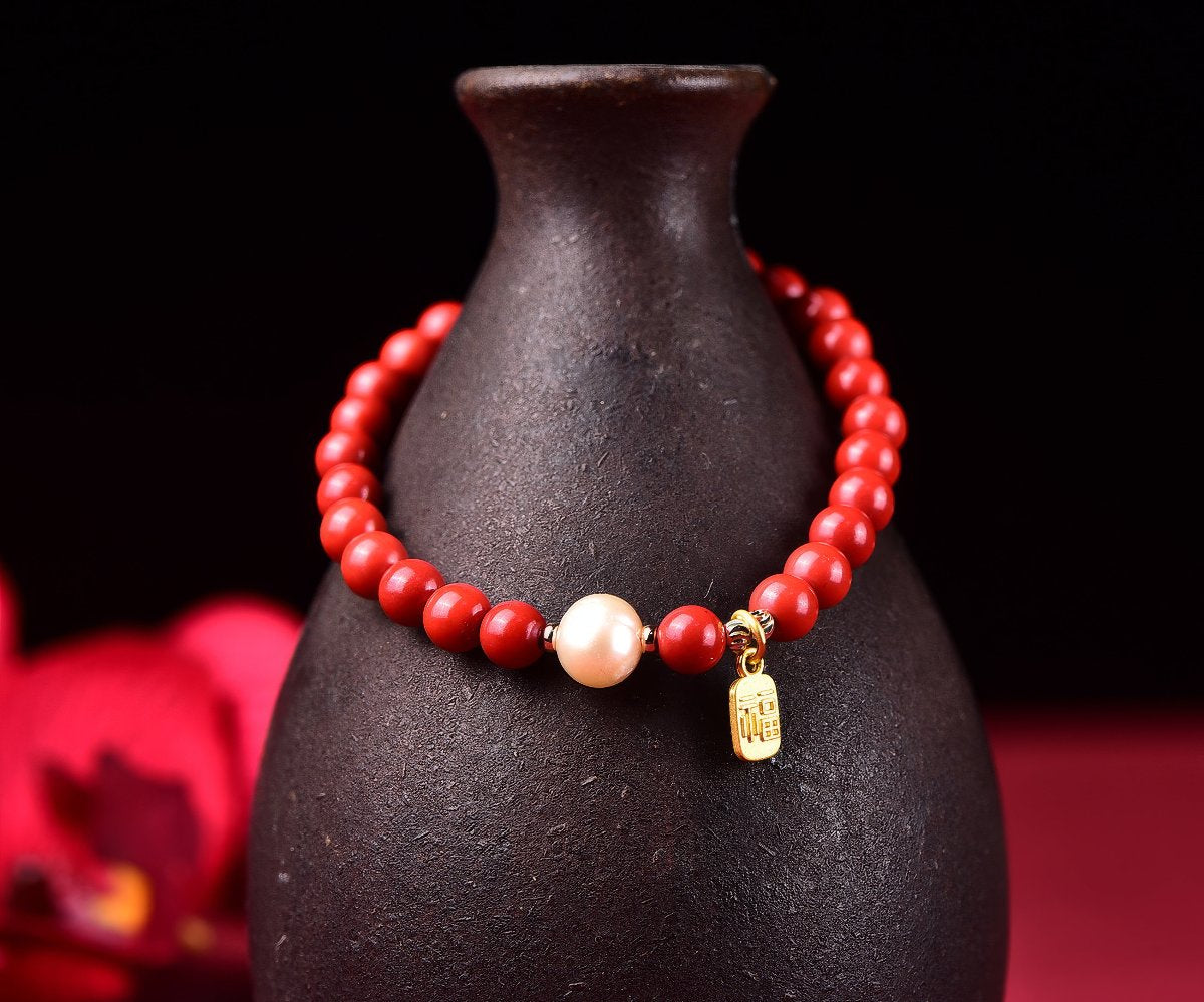 Natural Cinnabar Pearl Luck Bracelet