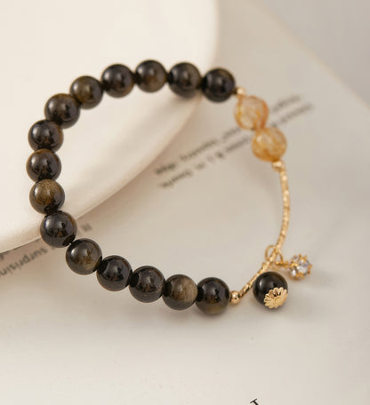 Gold Obsidian Cat's Eye Crystal Bracelet