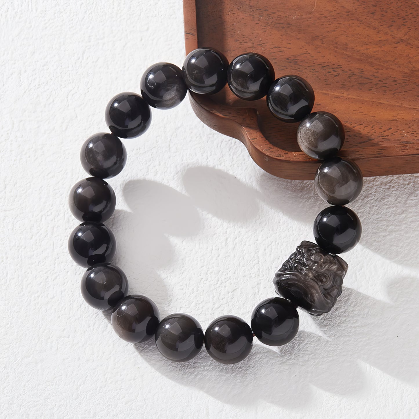 Silver Obsidian Good Luck Lion Bracelet