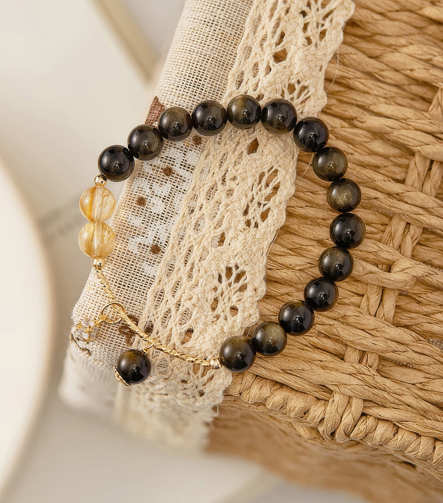 Gold Obsidian Cat's Eye Crystal Bracelet