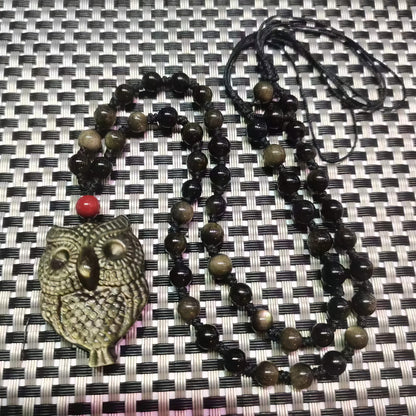 Gold Obsidian Owl Pendant