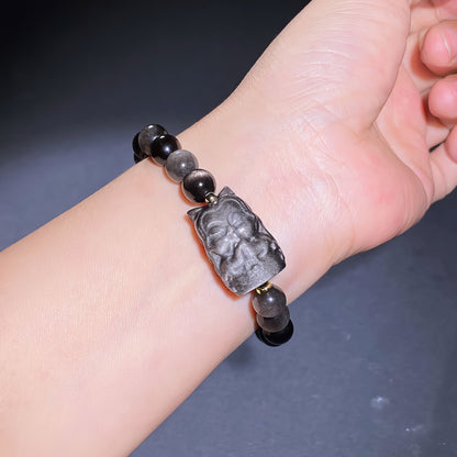 Silver Obsidian Nine-tailed Fox Bracelet