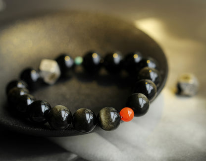 Gold Obsidian and Red Onyx Bracelet