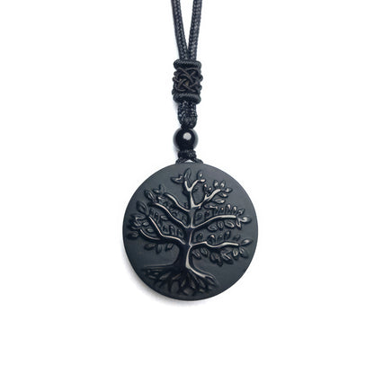 Natural Obsidian Tree of Life Pendant