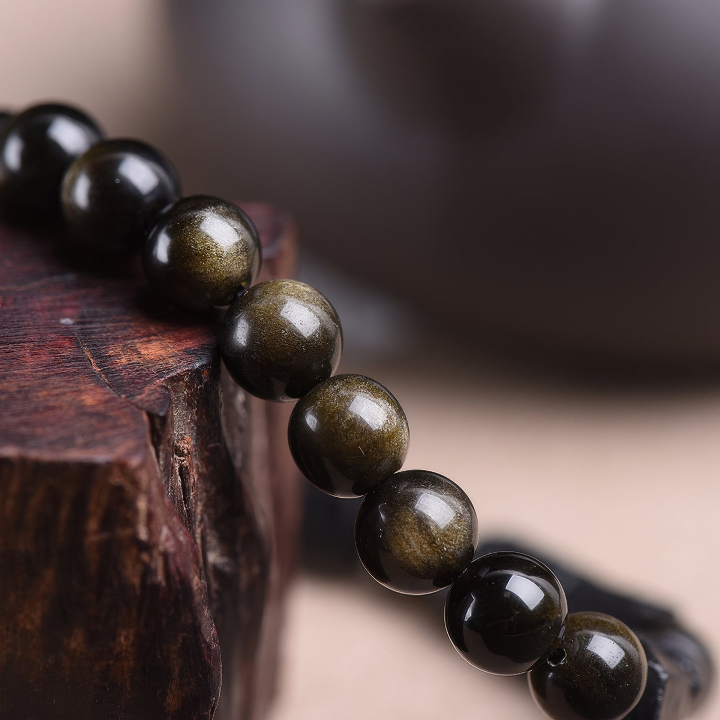 Gold Obsidian Black Tourmaline Barrel Bead Bracelet