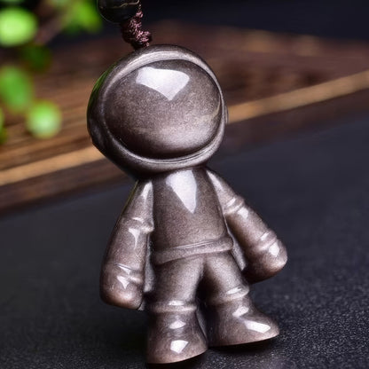 Silver Obsidian Astronaut Pendant