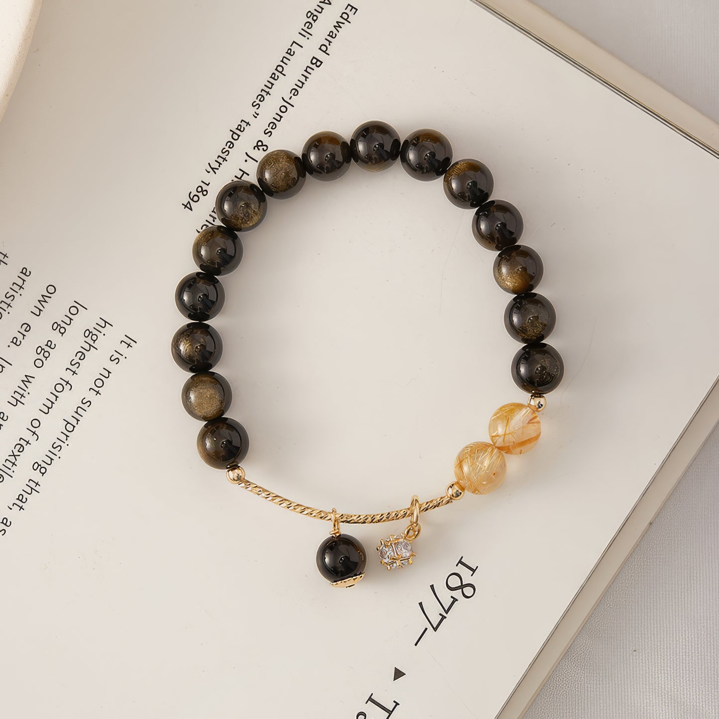 Gold Obsidian Cat's Eye Crystal Bracelet