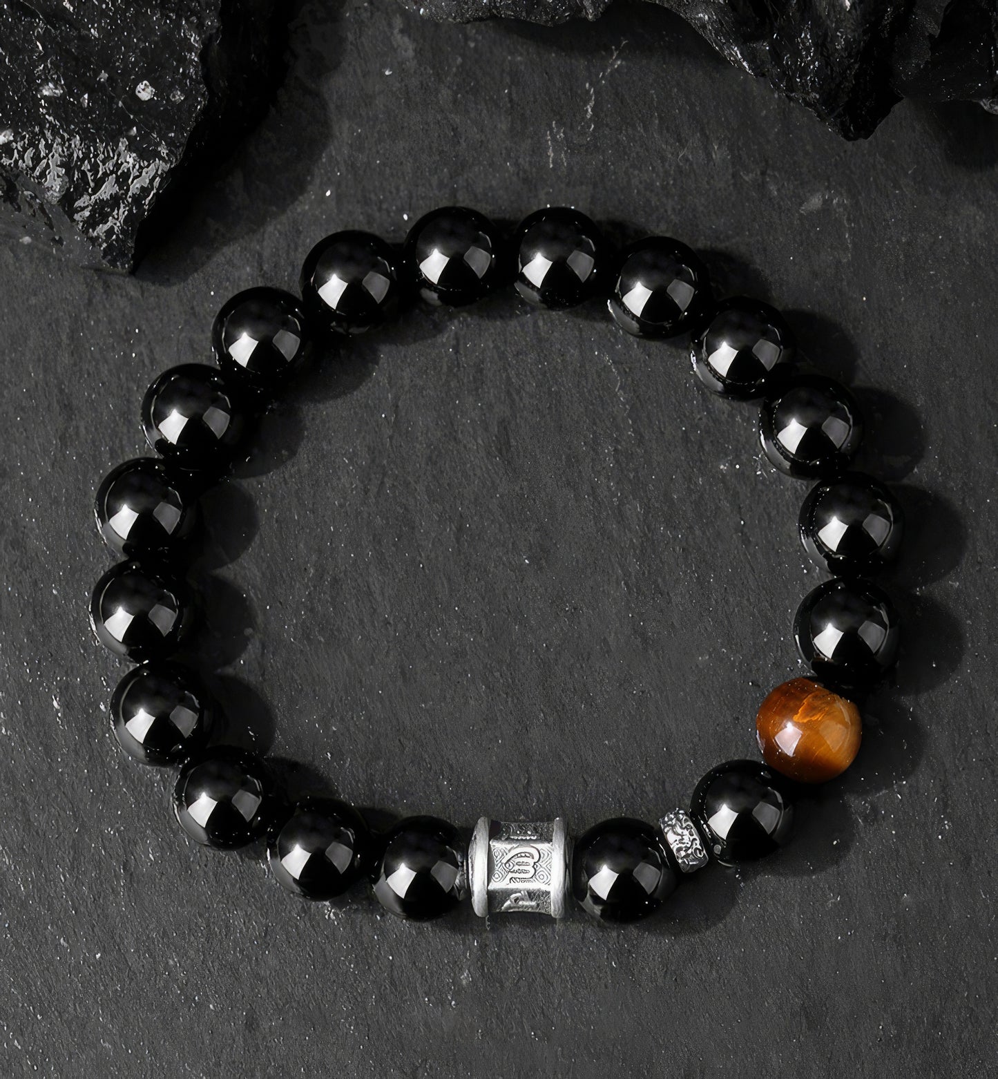 S999 Silver Obsidian Tiger Eye Stone Bracelet