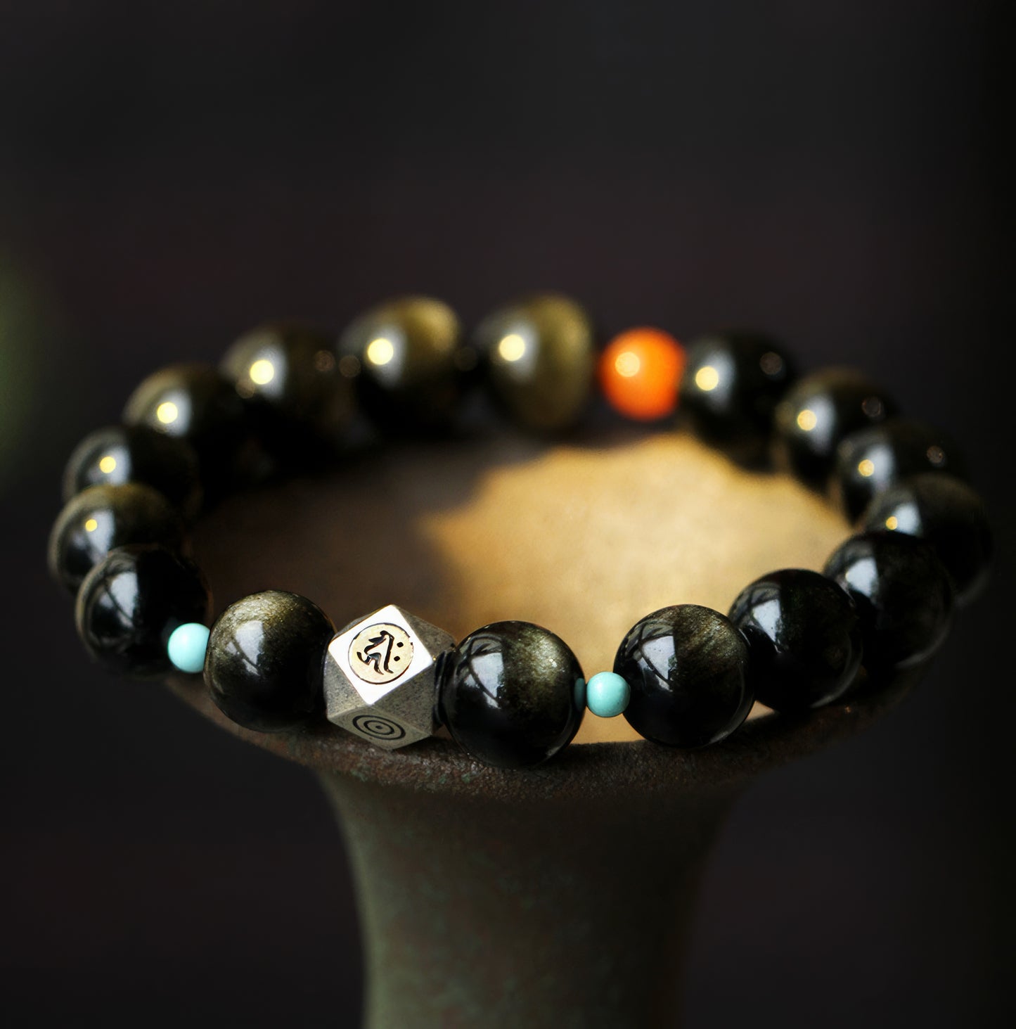 Gold Obsidian and Red Onyx Bracelet