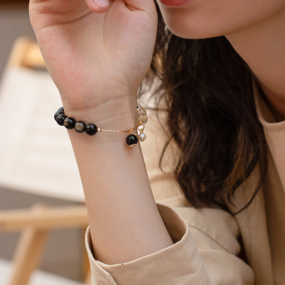 Gold Obsidian Cat's Eye Crystal Bracelet