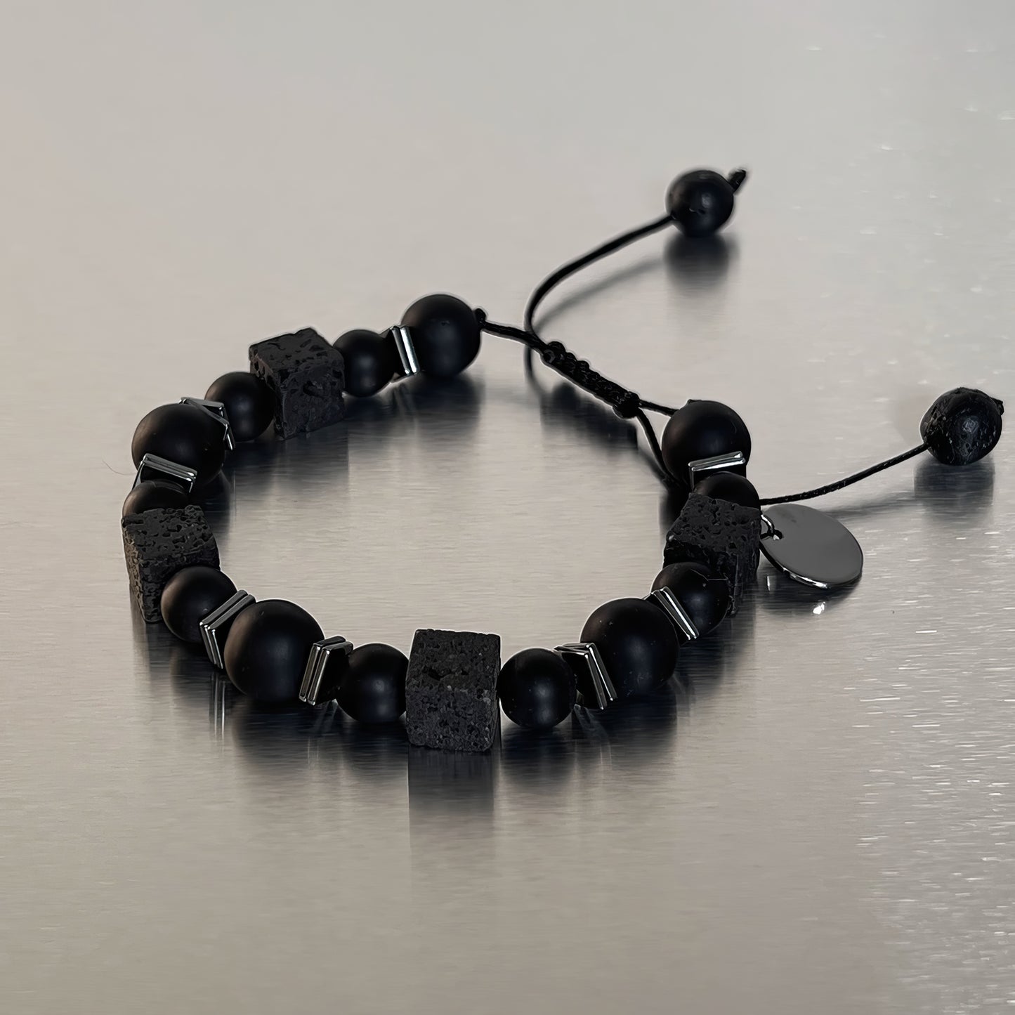 Lava Stone Square Matte Black Bracelet