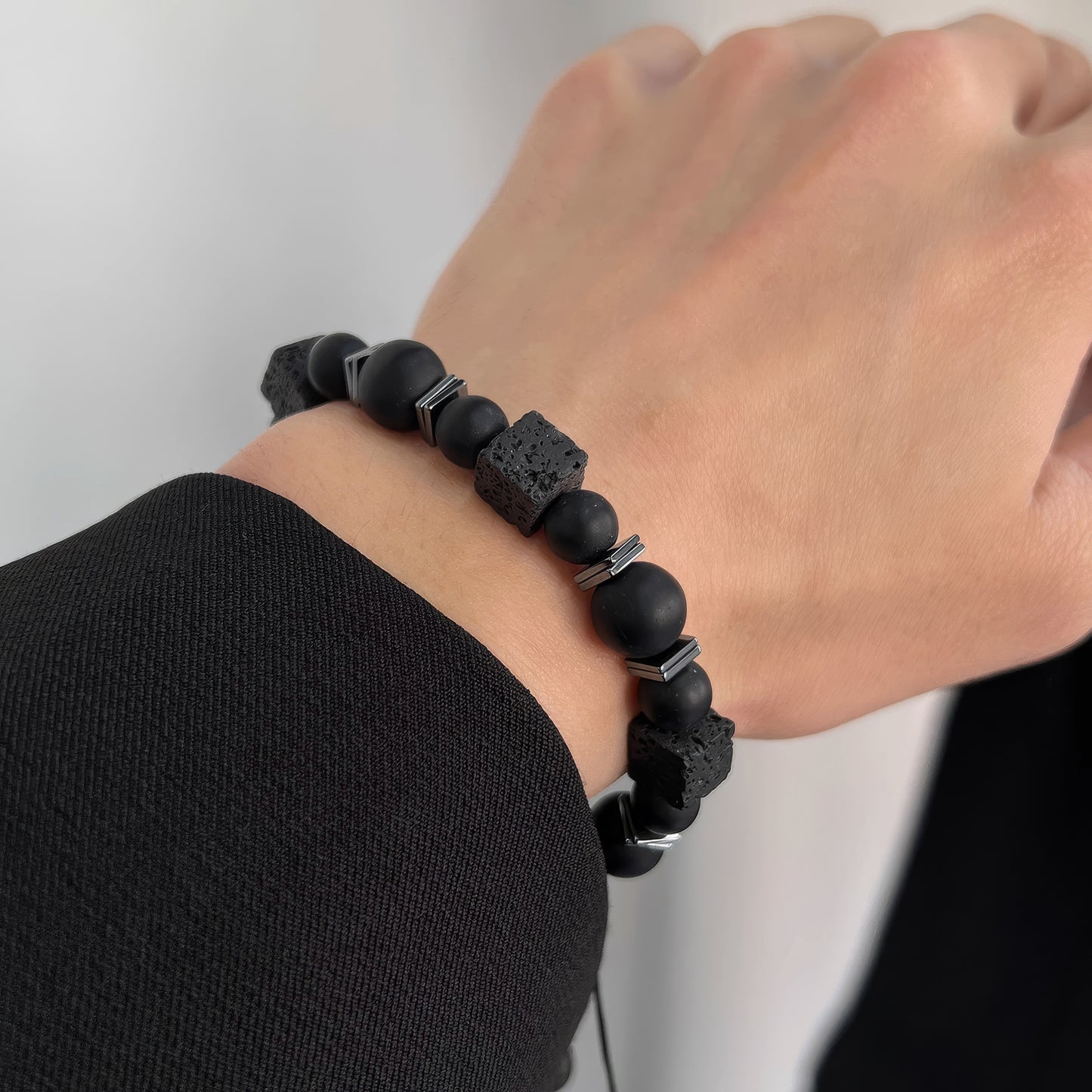 Lava Stone Square Matte Black Bracelet