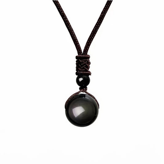 Natural Obsidian Bead Pendant Necklace