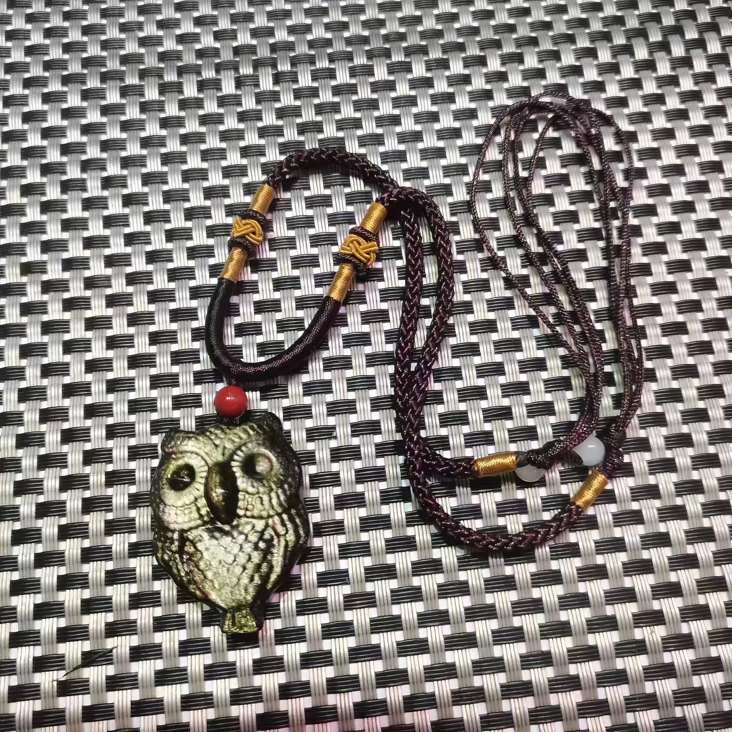 Gold Obsidian Owl Pendant