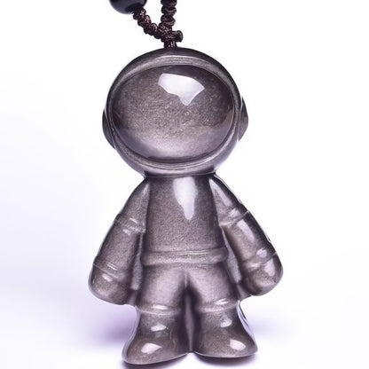 Silver Obsidian Astronaut Pendant